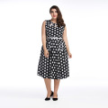 Hot selling fat size women party dress black and white dots off shoulder dress plus size dress